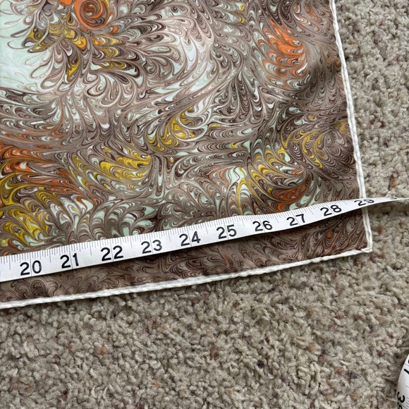 VTG Hand Printed Square Scarf Made in Japan Abstract Marbled Swirl Brown Green - Picture 7 of 7